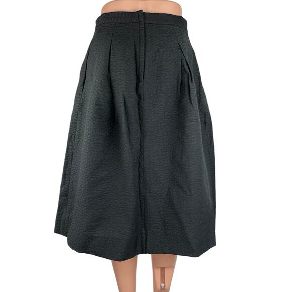H&M Women's Black Flared Pleated Business Career Zipper Midi A-line Skirt Size 8 - Picture 3 of 5